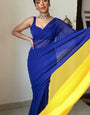 Elaborate 1-Minute Ready To Wear Blue And Yellow Georgette Saree
