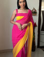 Tremendous 1-Minute Ready To Wear Pink And Yellow Satin Saree