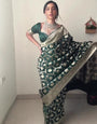 Winsome 1-Minute Ready To Wear Green Soft Silk Saree