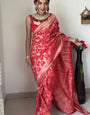 Enthralling 1-Minute Ready To Wear Red Soft Silk Saree
