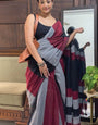 Marvellous 1-Minute Ready To Wear Grey and Maroon Cotton Saree
