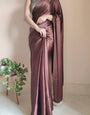 Evanescent 1-Minute Ready To Wear Brown Satin Silk Saree