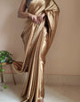 Prettiest 1-Minute Ready To Wear Champagne Gold Satin Silk Saree