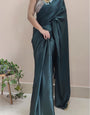 Evocative 1-Minute Ready To Wear Dark Blackish Green Satin Silk Saree