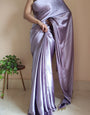 Delightful 1-Minute Ready To Wear Dull Lavender Satin Silk Saree