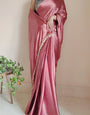 Effervescent 1-Minute Ready To Wear Dusty Rose Satin Silk Saree