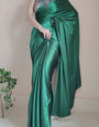 Forbearance 1-Minute Ready To Wear Forest Green Satin Silk Saree