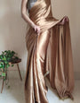 Fancifull 1-Minute Ready To Wear Golden Brown Satin Silk Saree