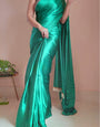 Fugacious 1-Minute Ready To Wear Jade Green Satin Silk Saree
