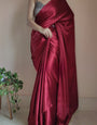 Pleasant 1-Minute Ready To Wear Maroon Satin Silk Saree