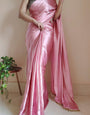 Elision 1-Minute Ready To Wear Old Rose Pink Satin Silk Saree