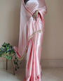 Eloquence 1-Minute Ready To Wear Peach Satin Silk Saree