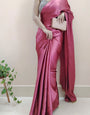 Ephemeral 1-Minute Ready To Wear Rose Pink Satin Silk Saree