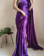 Flamboyant 1-Minute Ready To Wear Violet Satin Silk Saree