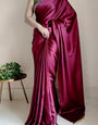 Epiphany 1-Minute Ready To Wear Wine Satin Silk Saree