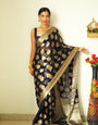 Whimsical 1-Minute Ready To Wear Black Cotton Silk Saree