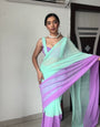 Splendorous 1-Minute Ready To Wear Firozi And Purple Georgette Saree
