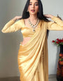Imaginative 1-Minute Ready To Wear Beige Satin Silk Saree