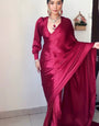 Tempting 1-Minute Ready To Wear Dark Pink Satin Silk Saree