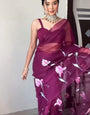 Artistic 1-Minute Ready To Wear Wine Organza Silk Saree