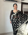 Scrumptious 1-Minute Ready To Wear Black Cotton Silk Saree