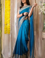 Exceptional 1-Minute Ready To Wear Firozi Chiffon Silk Saree
