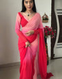Opulent 1-Minute Ready To Wear Red and Baby Pink Georgette Saree