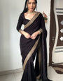 Desiring Black 1 Minute Ready To Wear Velvet Saree With Blouse Piece