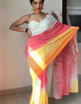 Adorable 1-Minute Ready To Wear Yellow and Pink Georgette Saree