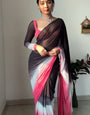 Breathtaking 1-Minute Ready To Wear Black and Pink Georgette Saree