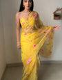 Engrossing 1-Minute Ready To Wear Yellow Organza Silk Saree