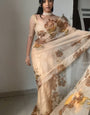 Phenomenal 1-Minute Ready To Wear Beige Organza Silk Saree