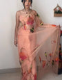 Gratifying 1-Minute Ready To Wear Peach Organza Silk Saree