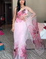 Dazzling 1-Minute Ready To Wear Baby Pink Organza Silk Saree
