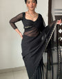 Wonderful 1-Minute Ready To Wear Black Georgette Saree