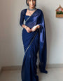 Gorgeous 1-Minute Ready To Wear Navy Blue Georgette Saree