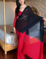 Bewitching 1-Minute Ready To Wear Red and Black Georgette Saree