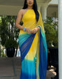 Cynosure 1-Minute Ready To Wear Yellow and Blue Georgette Saree