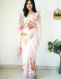 Mesmeric 1-Minute Ready To Wear Baby Pink Organza Silk Saree