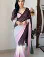 Mellifluous 1-Minute Ready To Wear Brown and Pink Georgette Saree