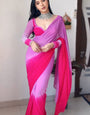 Vestigial 1-Minute Ready To Wear Lavender and Pink Georgette Saree