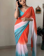 Beleaguer 1-Minute Ready To Wear Orange and Firozi Georgette Saree