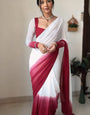 Most Stunning 1-Minute Ready To Wear Dark Pink and White Georgette Saree