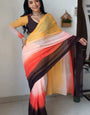 Chatoyant 1-Minute Ready To Wear Yellow and Brown Georgette Saree