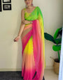 Refreshing 1-Minute Ready To Wear Green and Pink Georgette Saree