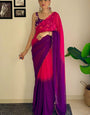 Energetic 1-Minute Ready To Wear Pink and Purple Georgette Saree