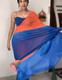 Alluring 1-Minute Ready To Wear Orange and Blue Georgette Saree