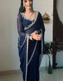 Skinny 1-Minute Ready To Wear Navy Blue Georgette Saree