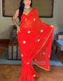 Unique 1-Minute Ready To Wear Red Georgette Saree