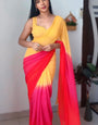 Charming 1-Minute Ready To Wear Yellow and Red Georgette Saree